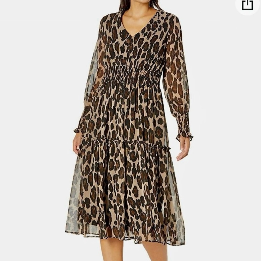 Taylor Brown Leopard Long Sleeve Dress
